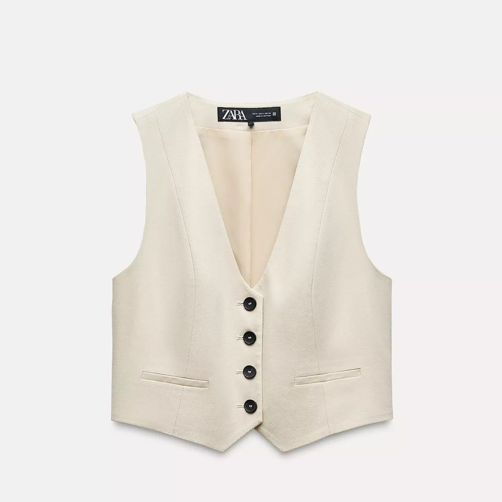 Zara Ivory Vest with Black Buttons